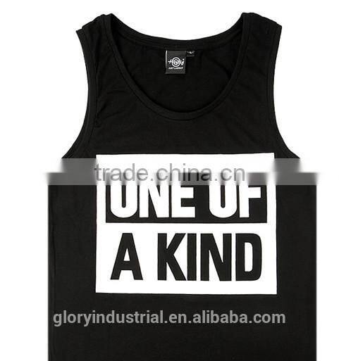 2015 wholesale black printed men gym tank tops in bulk