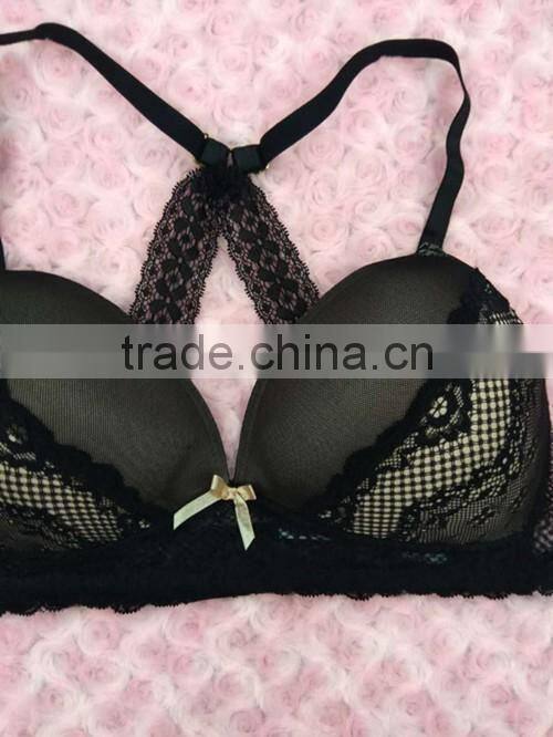 Hot popular ladies fashion mesh bra with lace