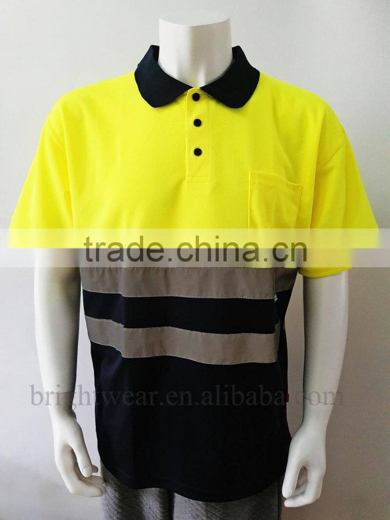 Hot sale 100% polyester contrast color short sleeve workwear polo shirt