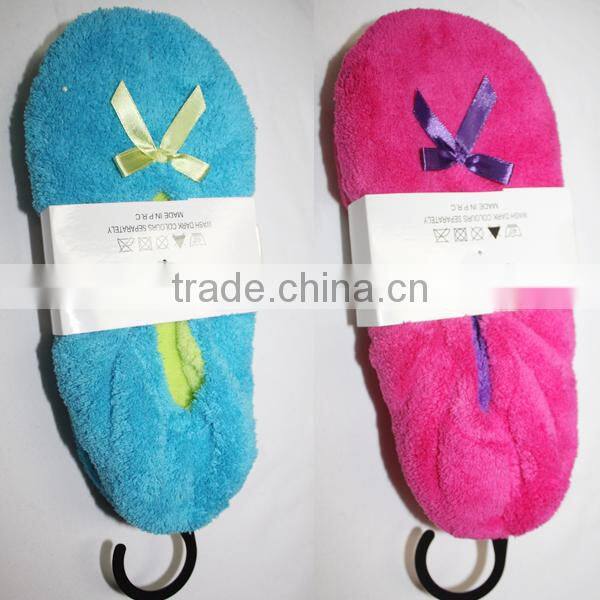 Latest designPlained color slippers with bowknot winter indoor plush slippers