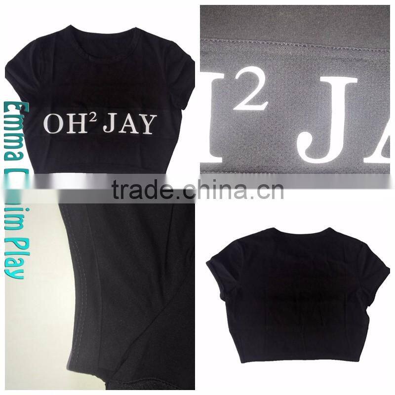 Fashion Customized Made Street Wear Super Short T Shirts Black for Sexy Girls