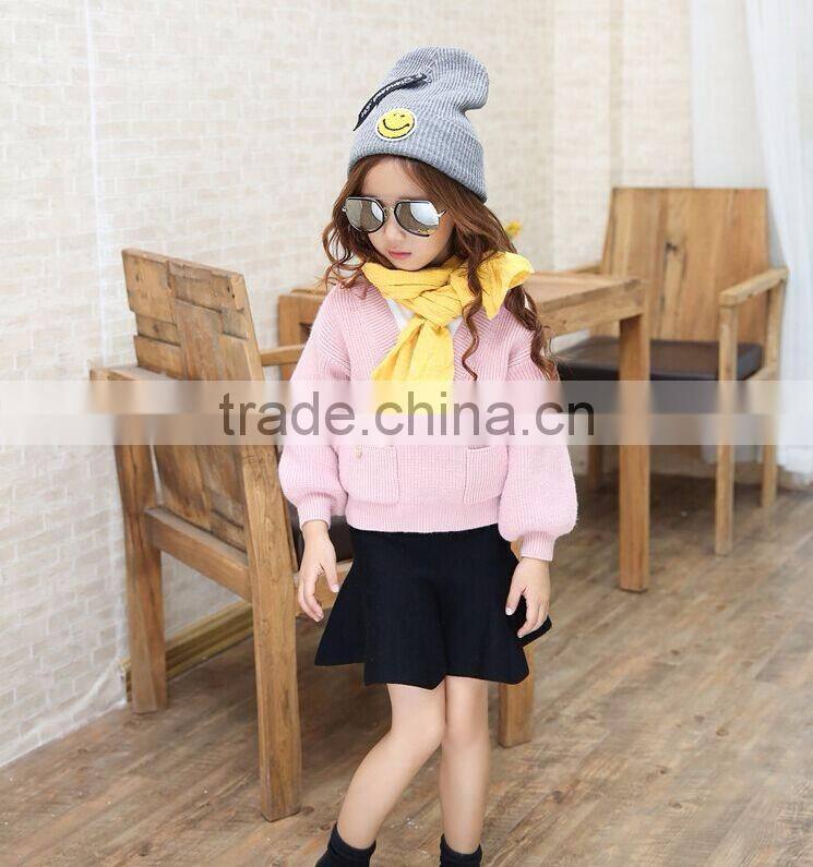 Wholesale Lantern Sleeve V Neck High Quality Girl Sweater Pullover