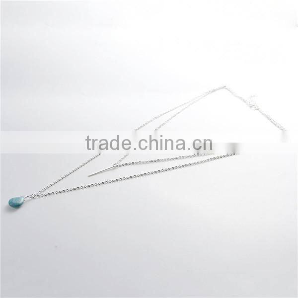 New Fashion Layered Necklace Silver Plated With Rectangle Pendant Malachite Green Bead 54.5cm long