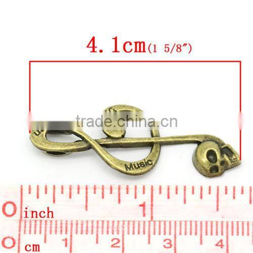 Charm Pendants Musical Note & Halloween Skull Antique Bronze Message Carved 4.1x1.5cm