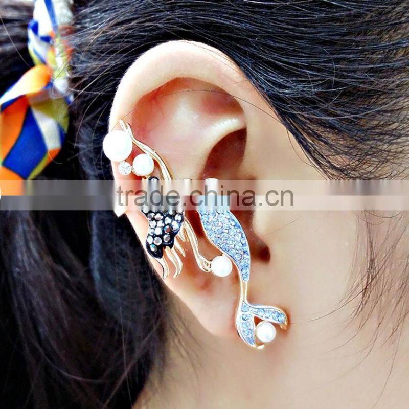 Mermaid Shaped Crystal Wrap Cartilage Earring Jewelry Women Clip Ear Cuff