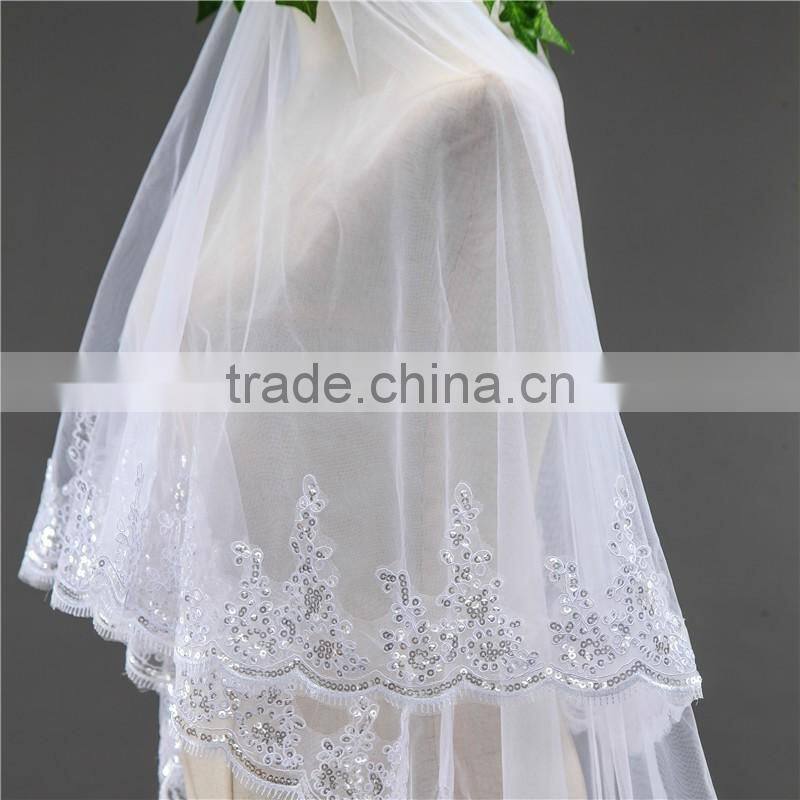 New grance Fashionable long Tulle Wedding Bridal Veils & TwoTiers Tulle Cathedral Bridal Veil HL08