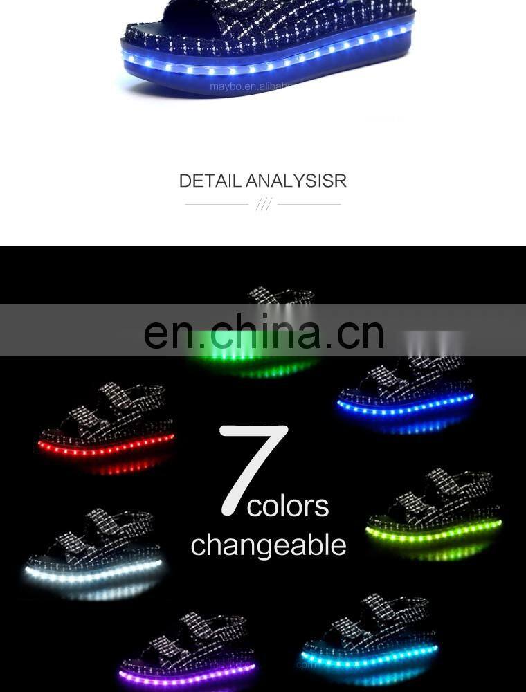 New design 7colors light shoes Comfort Low Platform Womens Summer Plaid USB Charge Led Luminous sandals Ladies LED shoes