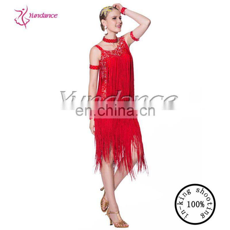 New Maxi Dress New Design Red Fringe Latin Dance Dresses 2016 L-11306