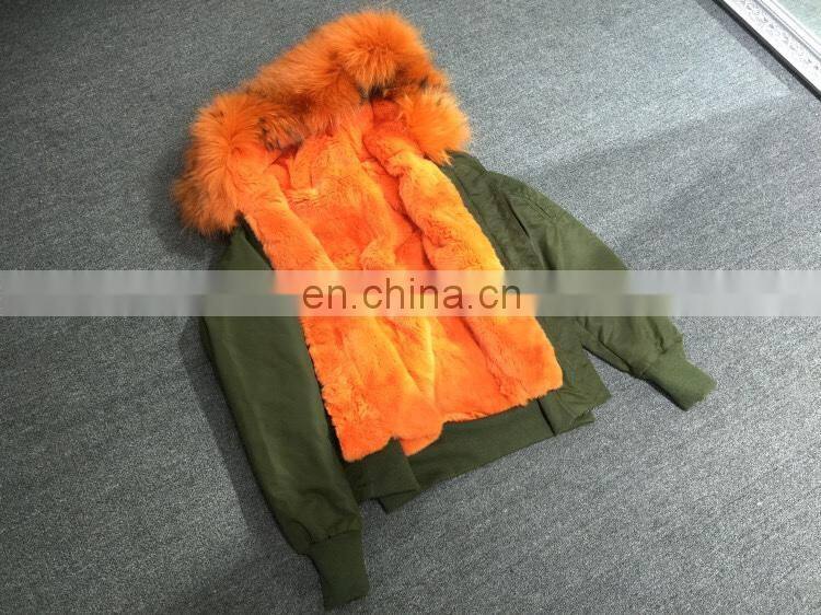 2016 Women Hooded Winter Military Raccoon Fur Hooded Bomber Jacket With Fur Lining