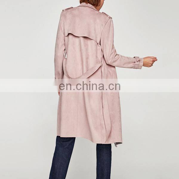 OEM factory faux suede trench coat for women flowing lapel collar design trench coats