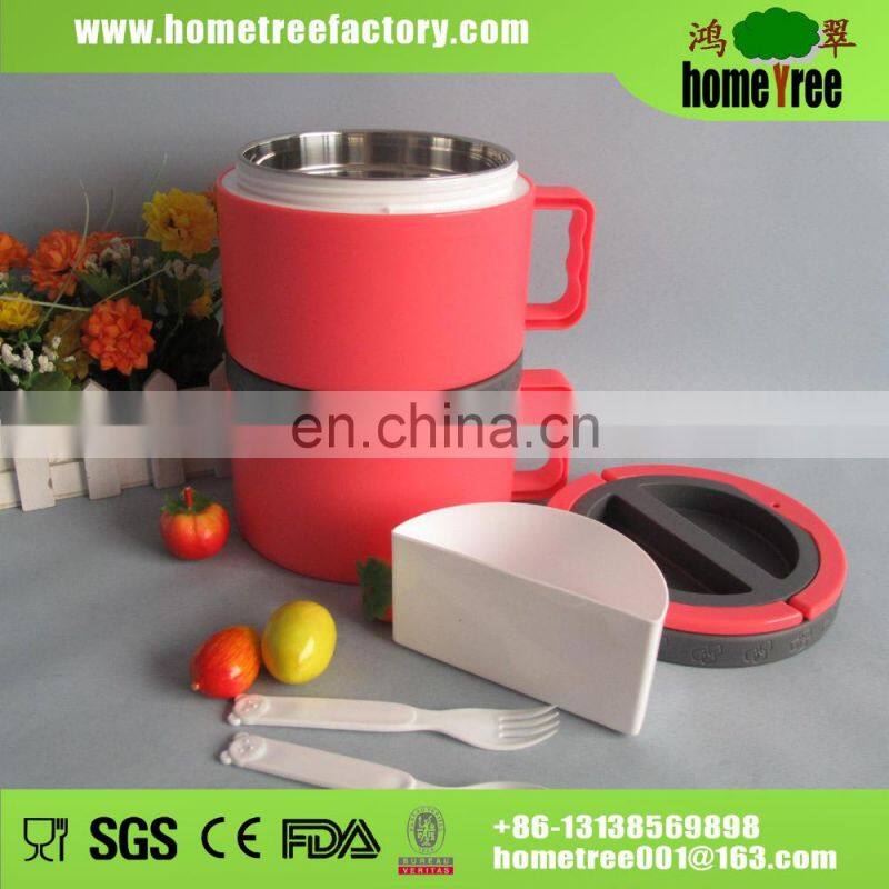 Cartoon Smooth Surface 2 Layers Stainless Steel Kids Lunch Box Bags Set