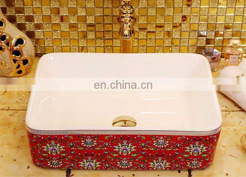 Luxury modern rectangular european style porcelain ceramic basin for hand washing