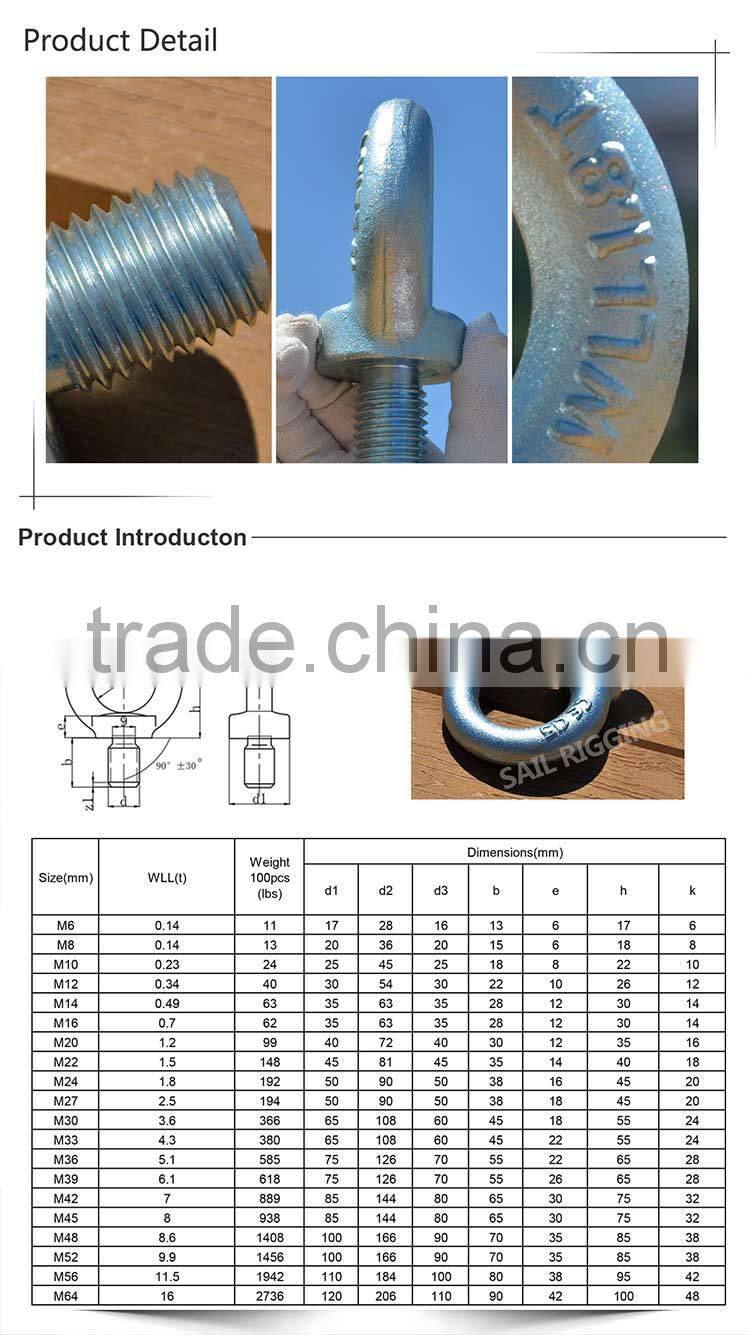 High Strength Steel Drop Forged Din580 Lifting Eye bolt