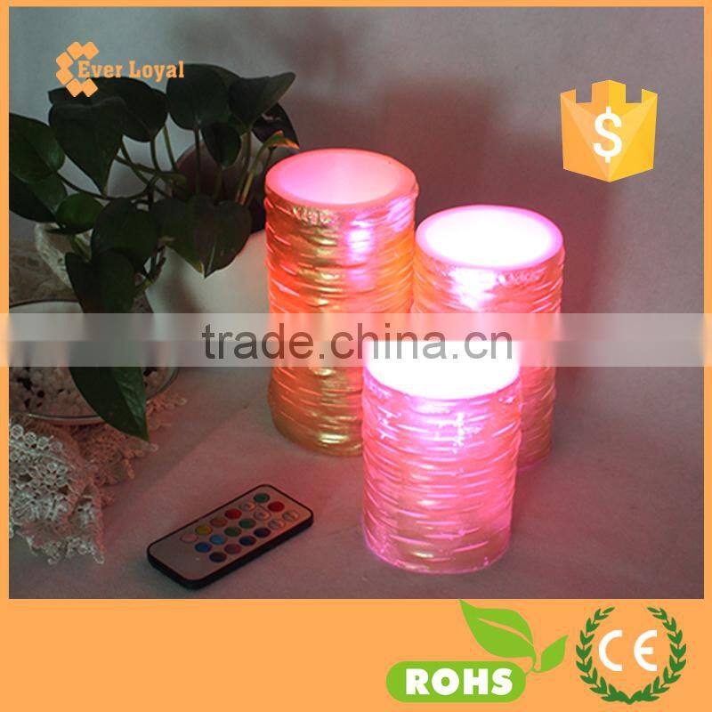 New Arrival Glitter Candle Light Wax Gold Candle 3 Volt LED Light