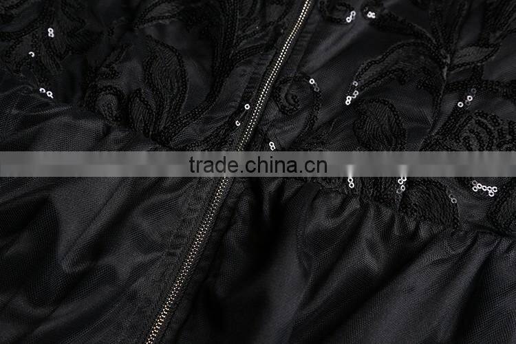 V2-MN Cocktail Dress 2016 New Arrival Black Sophisticated Embroidery Sequin Maxi Dress