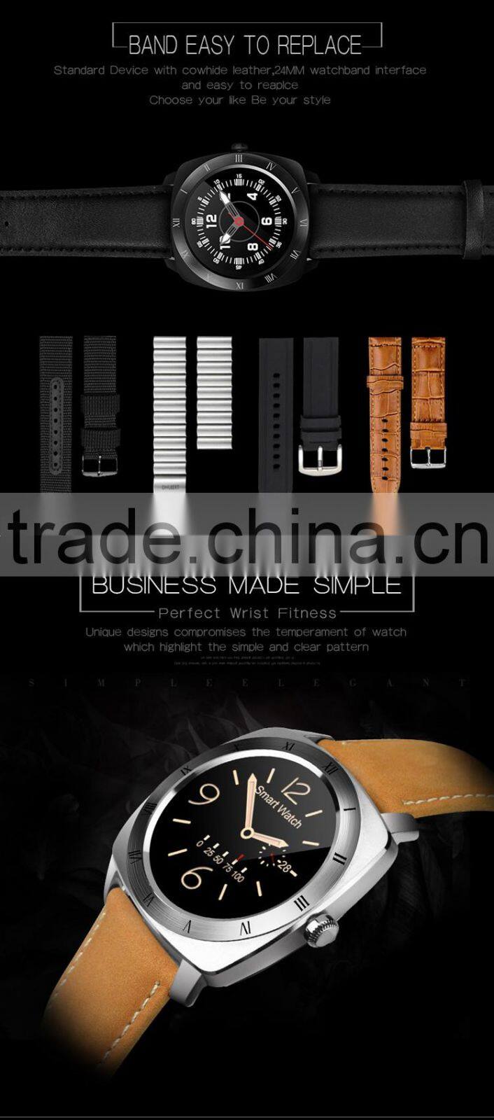 DM88 Nucleus OS bluetooth 3.0+4.0 1.22" screen Lithium-ion polymer battery heart rate monitor smart watch