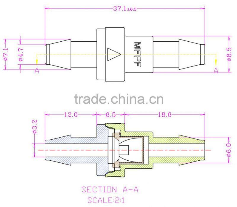 3/16" duckbill check valve plastic check valve