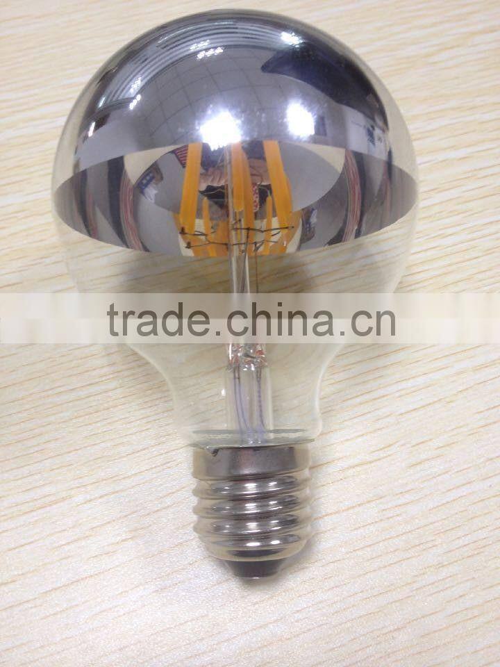 dimmer G95/G80/G125 LED filament bulb globe light lamp half golden mirror/chrome reflector warm white E26 120V