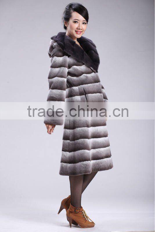 Grey mink hooded dyed rex rabbit fur coat