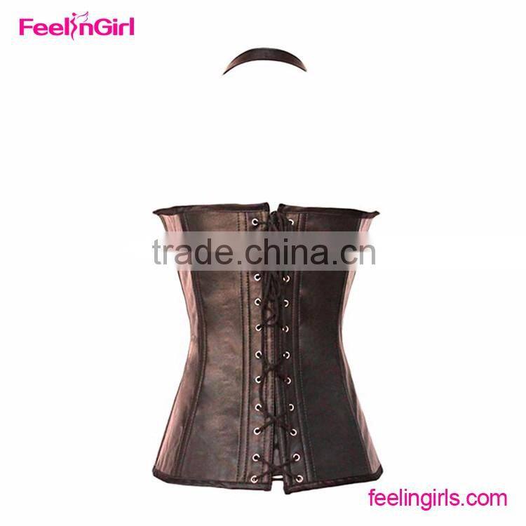 Women Cheap Straps Steampunk Brown Leather Corset