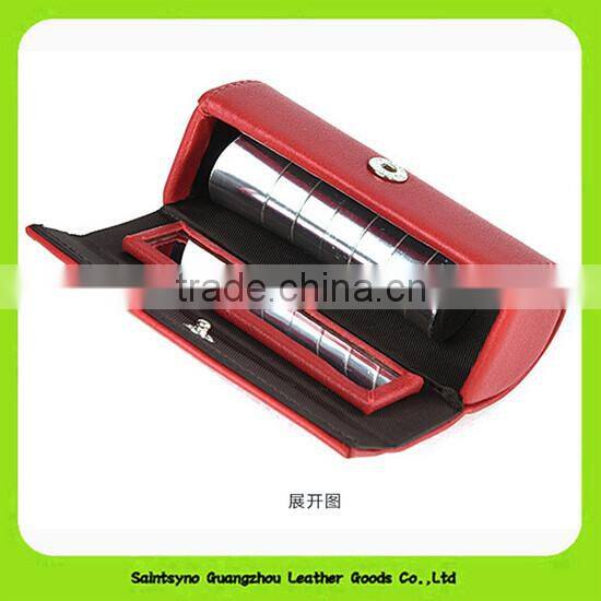 15018 Portable leather with good quality leather cosmetic bag with mirror