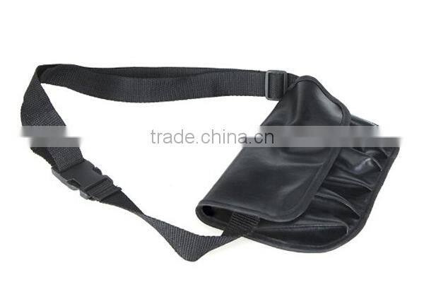 Black PU Leather Cosmetic Brush Bag, Cosmetic Belt Bag With Belt Strap