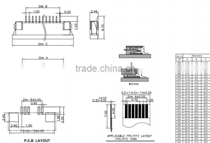 1.0mm Pitch upper Bottom Type H=2.5 SMD ZIF FPC Connector