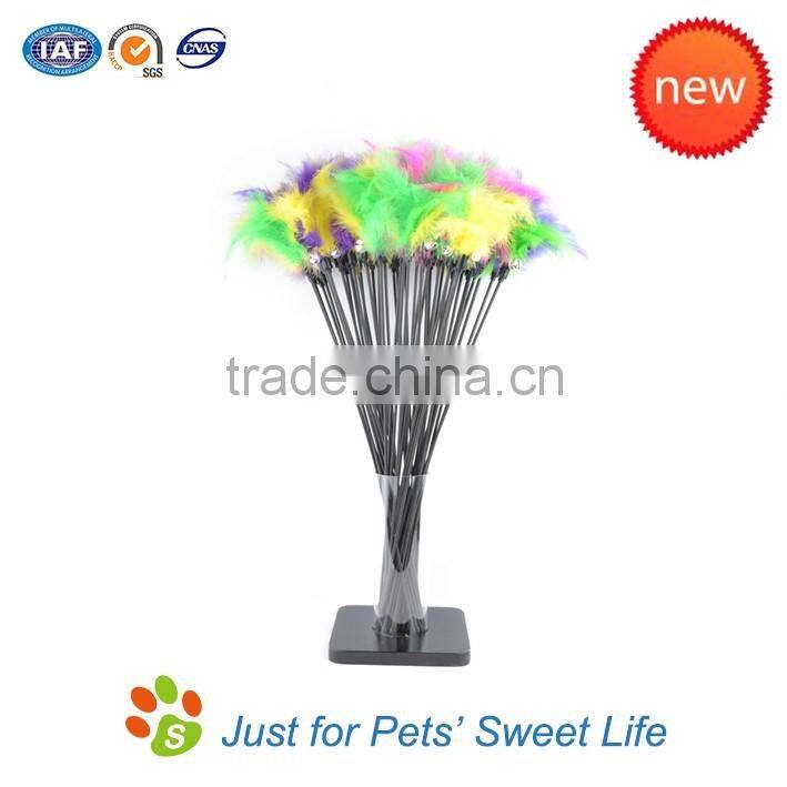 Hot sale funny colorful cats toy pet toys cat teaser with feather