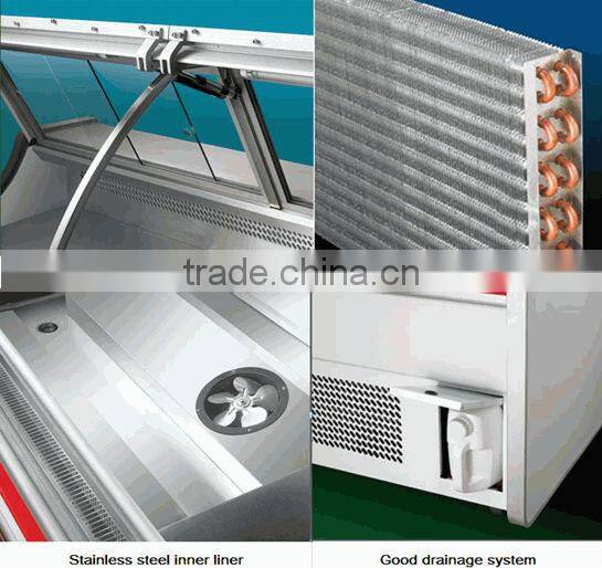 Deli case/supermarket refrigerator showcase/curved glass serve over cooler