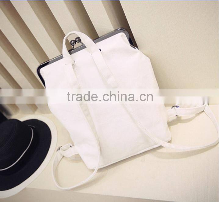 2016 new design backpack fashion lady's tote bag canvas backpack with kiss buckle