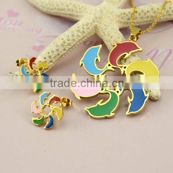 Women Jewelry Set In Latest Design With Different Colors Dolphins Stainless Steel Necklace And Jewelry Sets