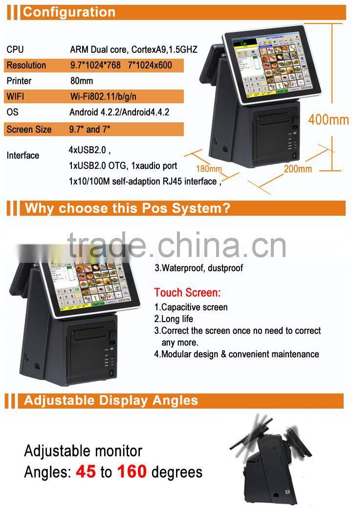 IZP018 9.7" Touch Screen Android Pos System With Embedded Printers Ibutton 3G + WIFI RFID Writer and Reader