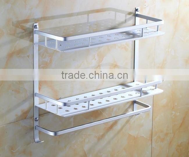 factory supply 2 layers aluminium metal bath rack wall mount bathroom shelf for towel