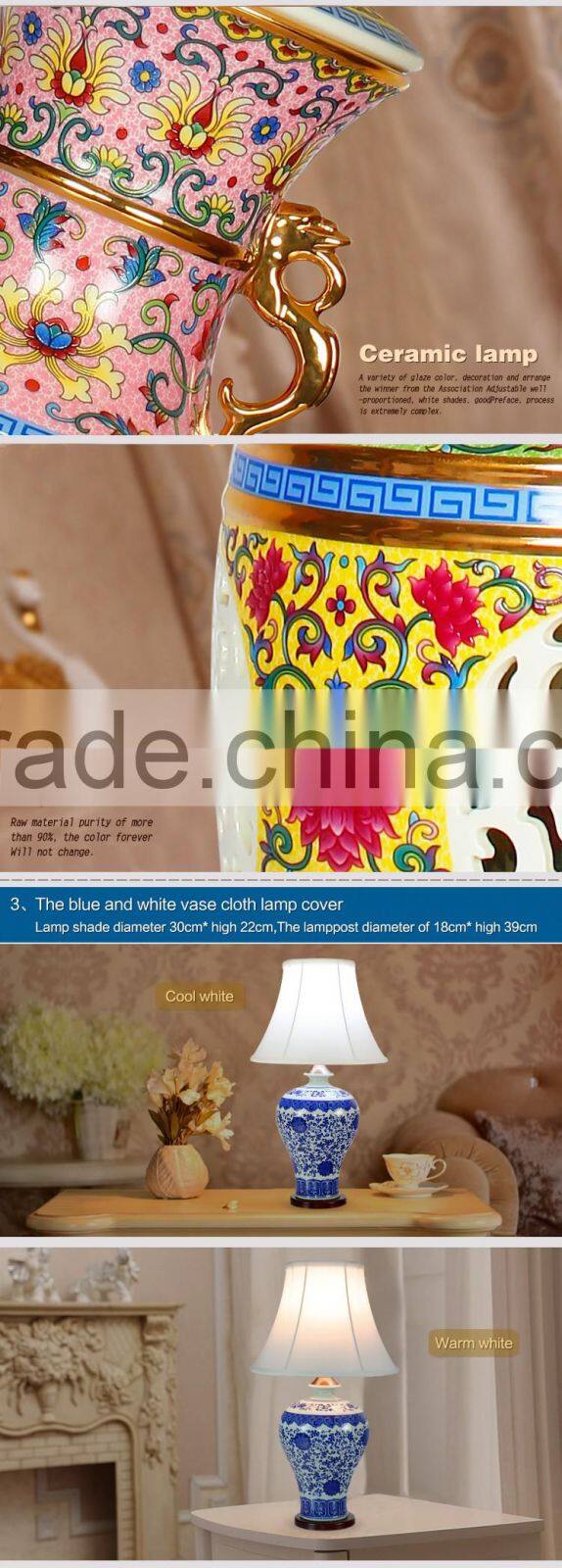 LED Different design porcelain body table flower Lamp vase with fabric shade