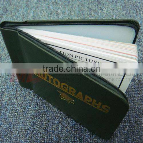 Forest Green Zipper Closed Leatherette Autograph Book with Golden Stamping