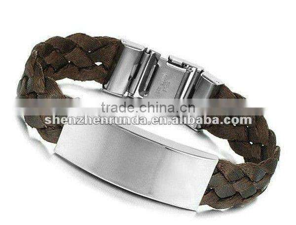 friendship weave black leather bracelet stainless steel bracelet