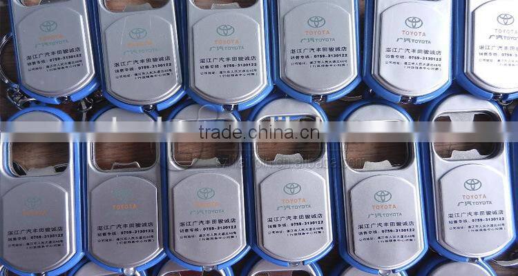 New exotic bottle opener keychain LED light, promotional gifts custom logo