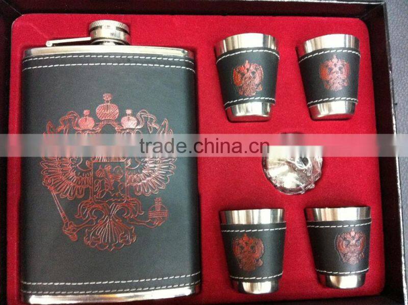 9oz and 18oz hip flask add to four cups and a Funnel in gift set box