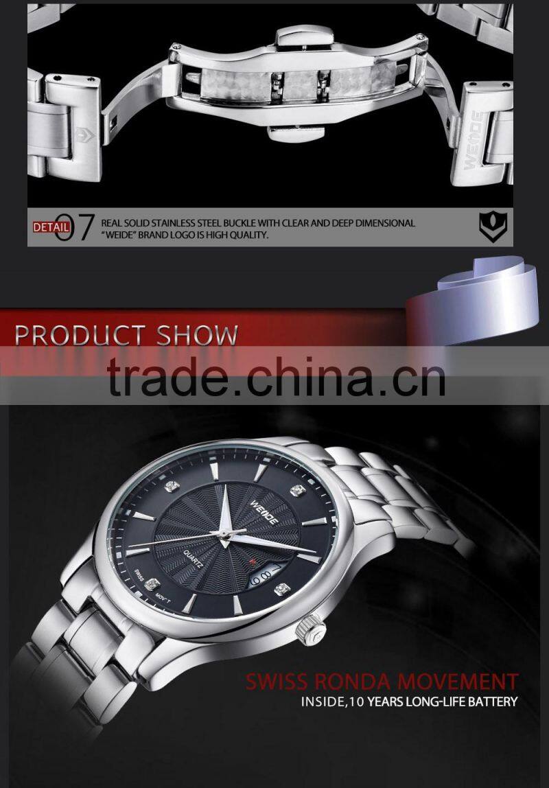 WEIDE Stainless steel Elegance Mens Custom logo Quartz Watch 5 atm water resistant