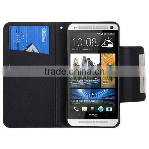 Black Leather Magnet Flip Cover Pouch Case For HTC One M7,Wallet Leather Case For HTC One M7