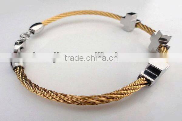Gold Stainless Steel Mirror Finish Men's Cross Link Bracelet#12506