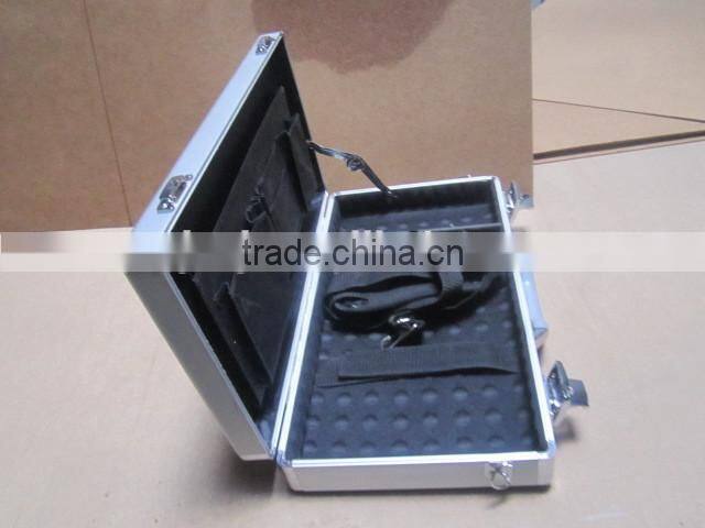 Silver aluminum computer with foam inserts box small round thin aluminum computer case with belt