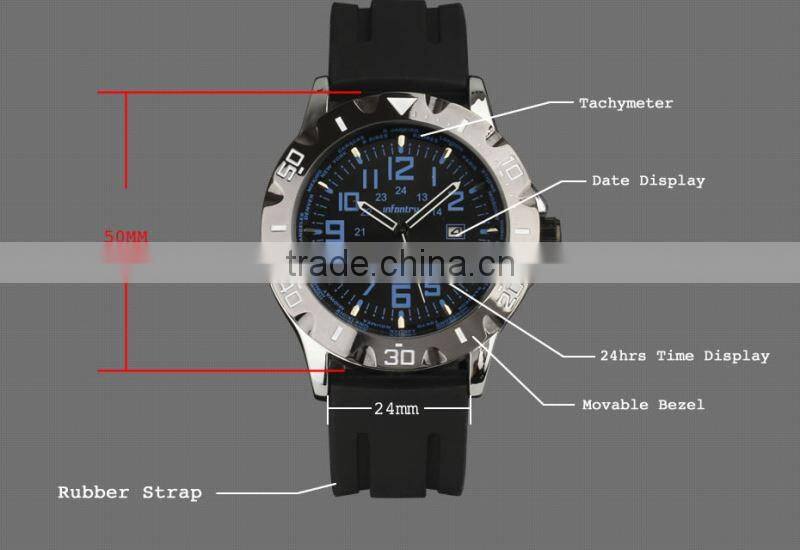 INFANTRY Luxury Men' s Date Quartz Sport Black Rubber Watch