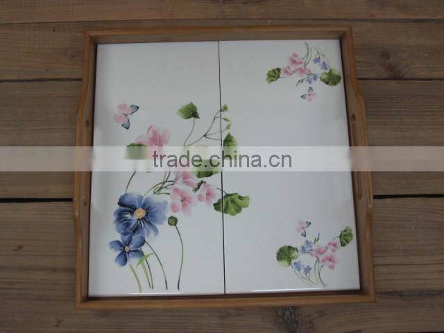 New Ceramic big piece hot food serving dish with bamboo frame