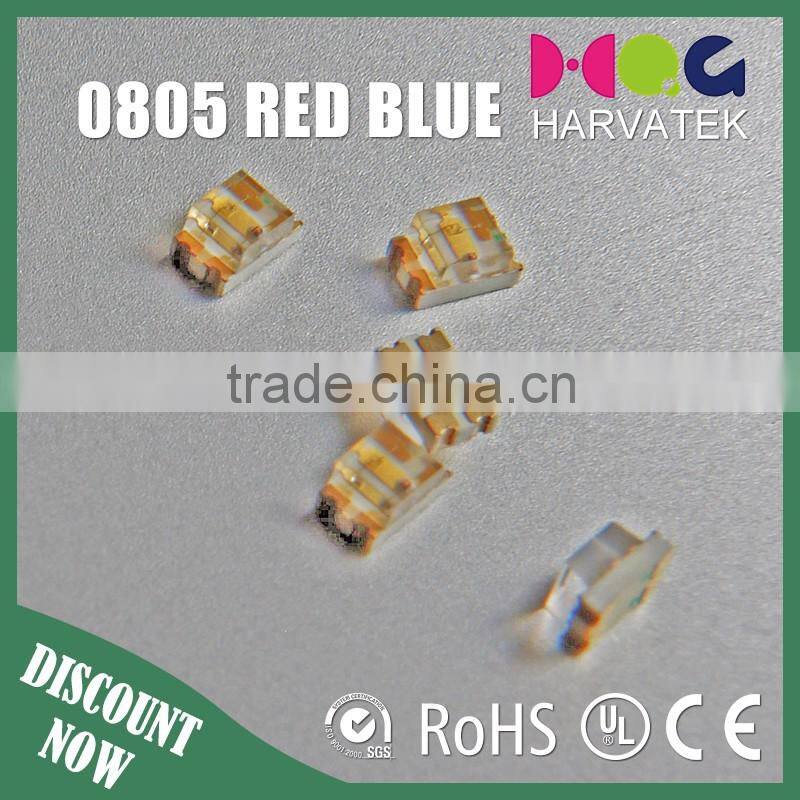 New 2.0x1.25x1.1mm sanan led chip 25mA 0805 bi-color red white smd led