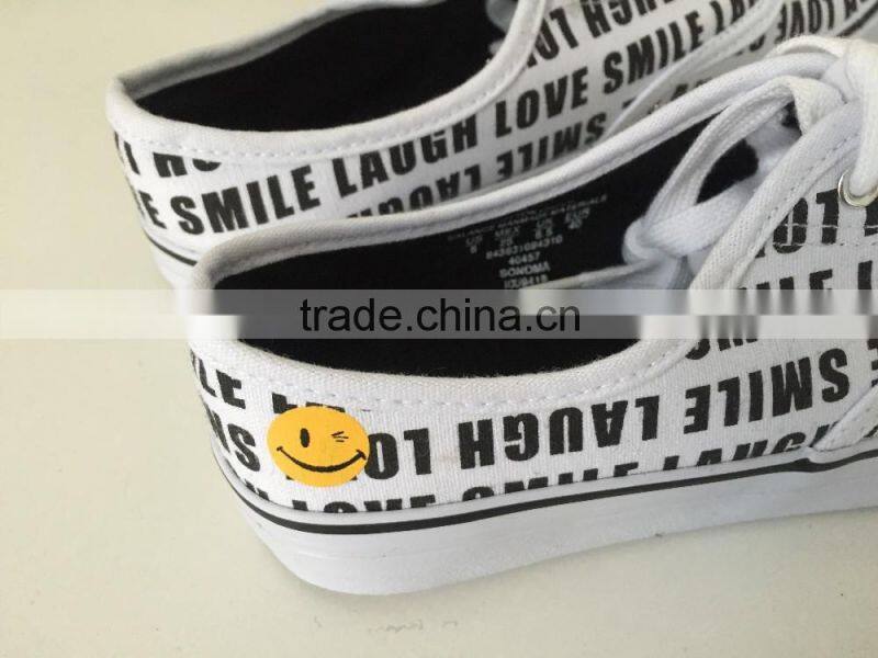 2016 new style good quality all over words print comfortable rubber sole lace up men vulcanized canvas shoes