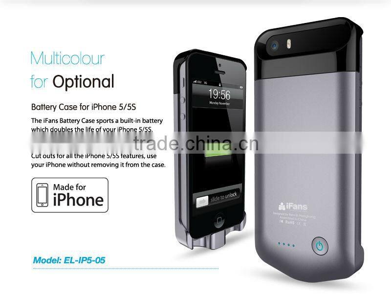 MFi charger for apple iPhone 55s booster battery power case with 2200mAh original connector