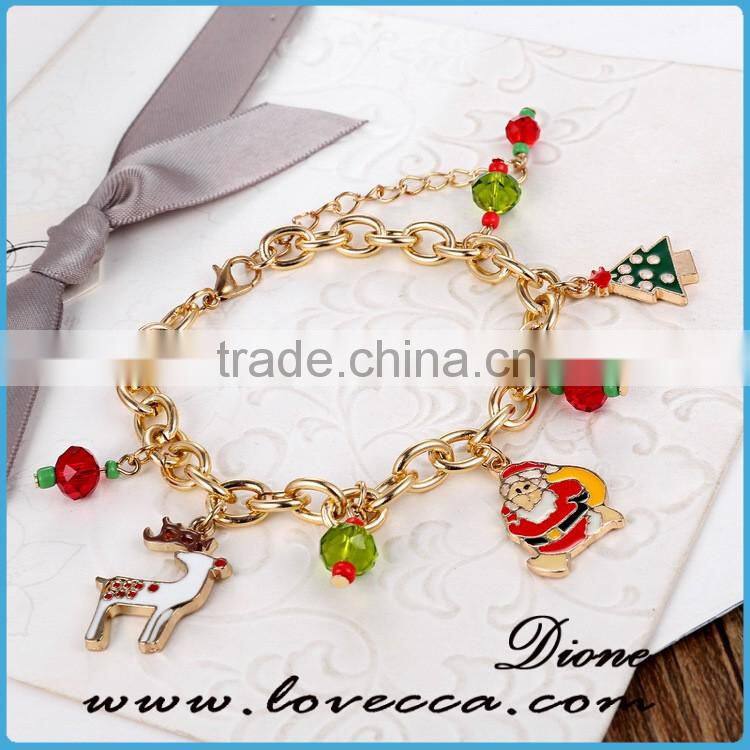 fashion design various colorful charm bracelet ,snowman,deer,XMAS tree charms