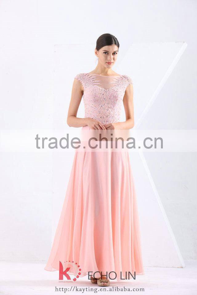 Exquisite Beaded sexy embroidered backless pleated cap sleeveless evening gown formal dress patterns for girls
