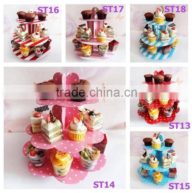 3 Tier Round Cake Cupcake Stand Cake Stand Green with Gold Line Birthday Wedding Party Display